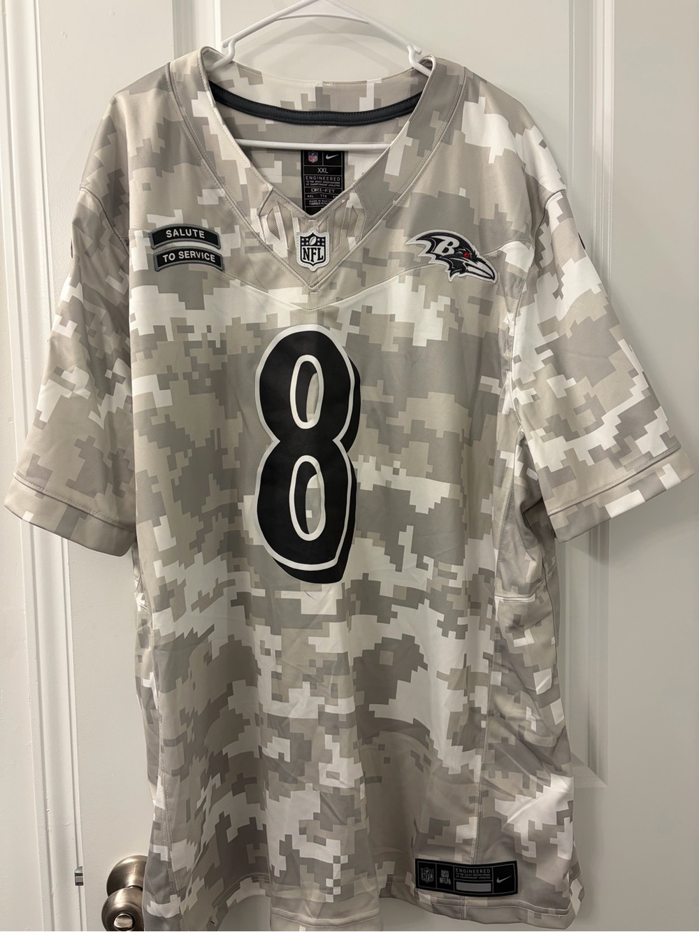 Nike Baltimore Ravens Salute to Service #8 Camo Jersey - Gray White